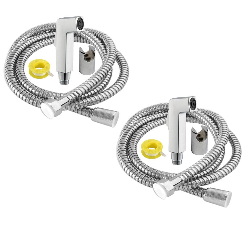 Mawson 2FHHC160272 ABS Health Faucet with Rubbit Cleaning System 1 Meter Long Stainless Steel Flexible Tube and ABS Wall Hook Multicolor Chrome Finish Pack of 2