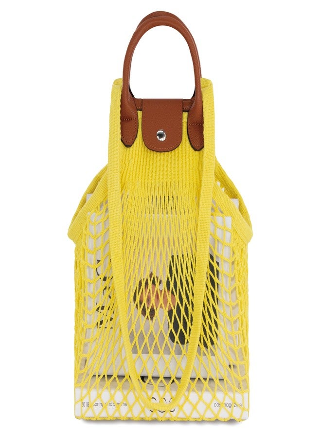 Hibala Woven Bag for Women, Fishing net bag,Straw Mesh Tote Bag, Beach,Hobo Bag, Foldable Large Capacity (Yellow) - Image 1