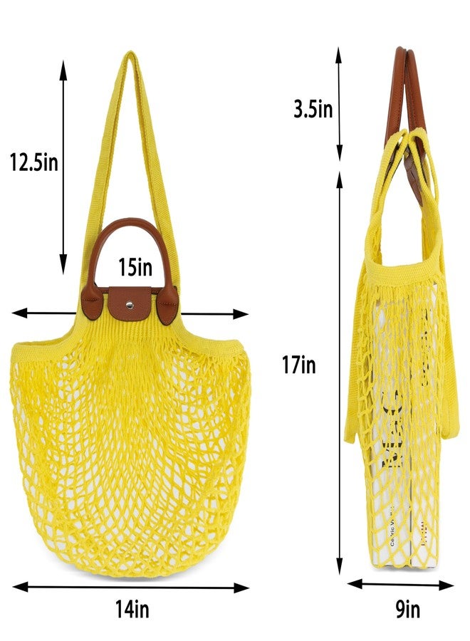 Hibala Woven Bag for Women, Fishing net bag,Straw Mesh Tote Bag, Beach,Hobo Bag, Foldable Large Capacity (Yellow) - Image 5