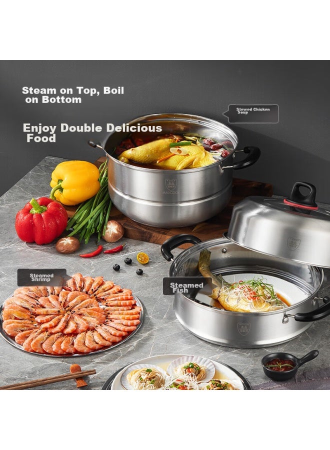 MAX COOK Maxcook Stainless Steel Steamer Pot, 32cm Three-layer Steamer And Soup Pot With Reinforced Bottom, High Lid, Suitable For Gas And Induction Stoves, Mcz047 - Image 4