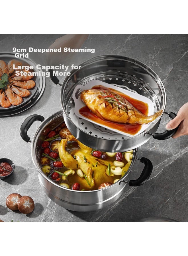 MAX COOK Maxcook Stainless Steel Steamer Pot, 32cm Three-layer Steamer And Soup Pot With Reinforced Bottom, High Lid, Suitable For Gas And Induction Stoves, Mcz047 - Image 5