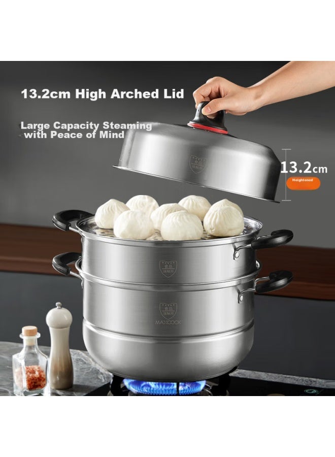 MAX COOK Maxcook Stainless Steel Steamer Pot, 32cm Three-layer Steamer And Soup Pot With Reinforced Bottom, High Lid, Suitable For Gas And Induction Stoves, Mcz047 - Image 3