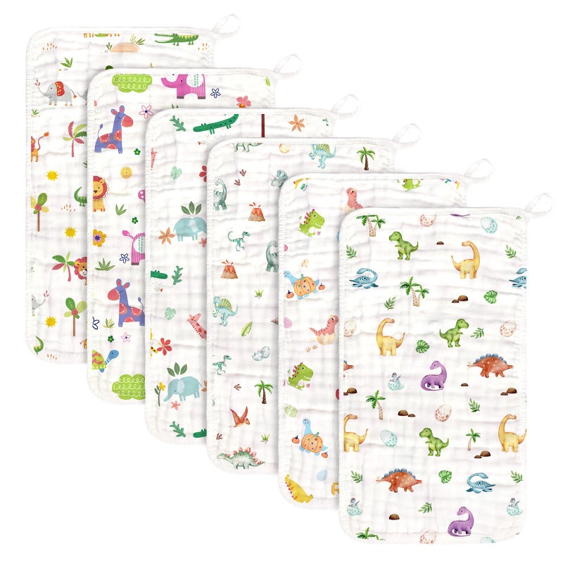 Decalsweet Baby Burp Cloths Muslin Washcloths 6 Pack Muslin Burp Cloths 100% Cotton Large 20''X12'' Soft 6 Layers Baby Burp Rags For Boys Girls Baby Essentials For Newborn Gift Machine Washable - Image 1