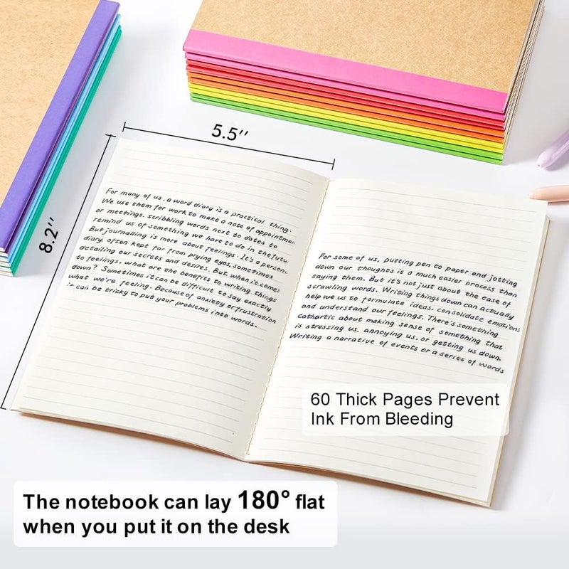 Feela 80 Pack Composition Notebooks Bulk, Kraft Cover Lined Blank College Ruled Composition Travel Journals with Rainbow Spines For Women Students Business, 60 Pages, 8.3”x 5.5”, A5, 8 Colors - Image 2