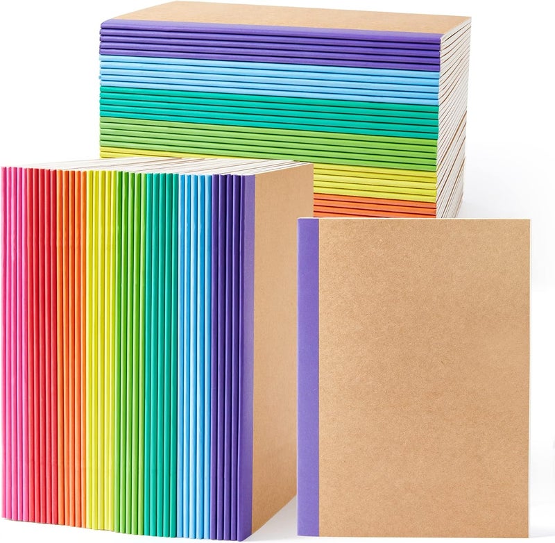 Feela 80 Pack Composition Notebooks Bulk, Kraft Cover Lined Blank College Ruled Composition Travel Journals with Rainbow Spines For Women Students Business, 60 Pages, 8.3”x 5.5”, A5, 8 Colors - Image 1