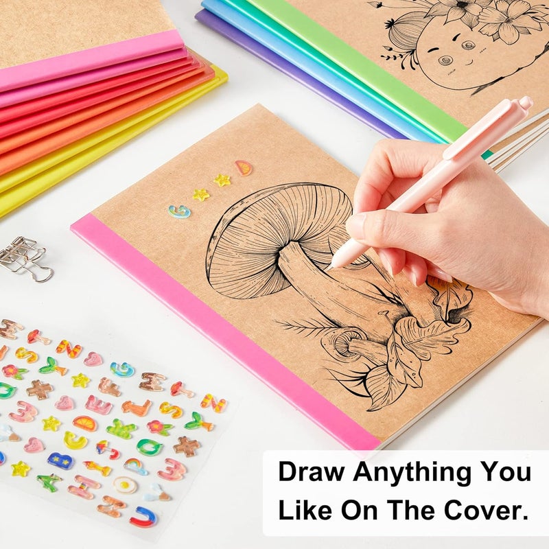 Feela 80 Pack Composition Notebooks Bulk, Kraft Cover Lined Blank College Ruled Composition Travel Journals with Rainbow Spines For Women Students Business, 60 Pages, 8.3”x 5.5”, A5, 8 Colors - Image 3