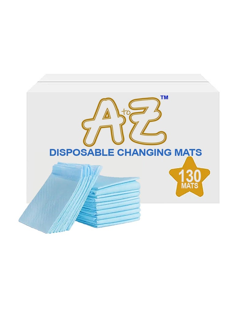 A to Z - Disposable Changing Mat size (45cm x 60cm) Large- Premium Quality for Baby Soft Ultra Absorbent Waterproof - Pack of 130 - Blue - Image 1