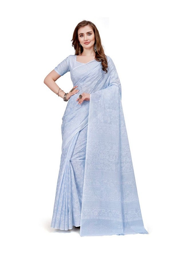 RATAN Pure Cotton Printed Mulmul Saree for Women with Blouse Piece (MMZ-BP-SKY_Sky Blue) - Image 1
