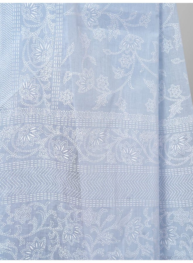 RATAN Pure Cotton Printed Mulmul Saree for Women with Blouse Piece (MMZ-BP-SKY_Sky Blue) - Image 2