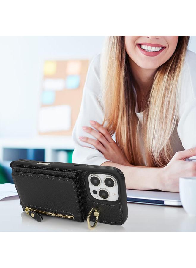 S-TOP Case For iPhone 13 mini Crossbody Zipper Wallet Ring Holder Litchi Leather Phone Case - Image 4