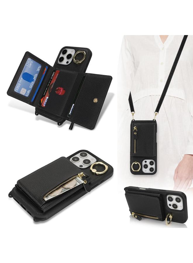 S-TOP Case For iPhone 13 mini Crossbody Zipper Wallet Ring Holder Litchi Leather Phone Case - Image 5