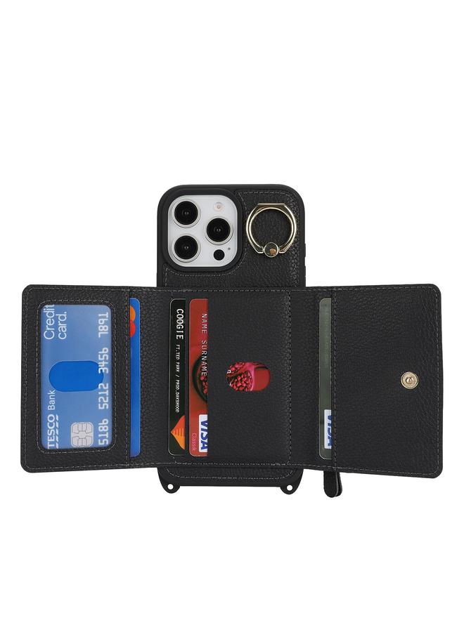 S-TOP Case For iPhone 13 mini Crossbody Zipper Wallet Ring Holder Litchi Leather Phone Case - Image 3