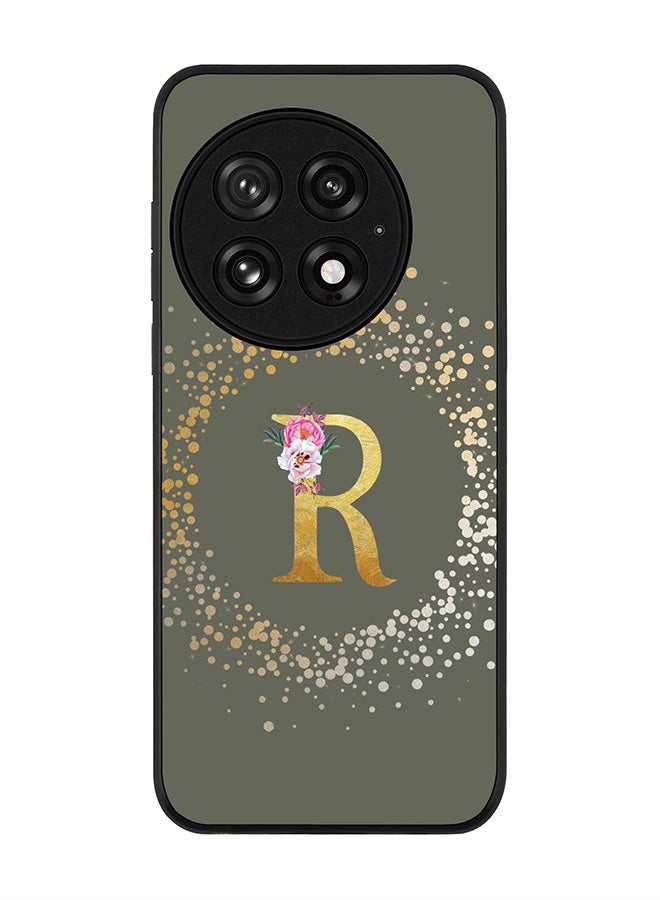 Stylizedd For OnePlus 13 5G Case,Slim fit Camera Protection, Shockproof Thin Phone cover  - Custom Monogram Floral - R  (Olive Green ) - Image 1