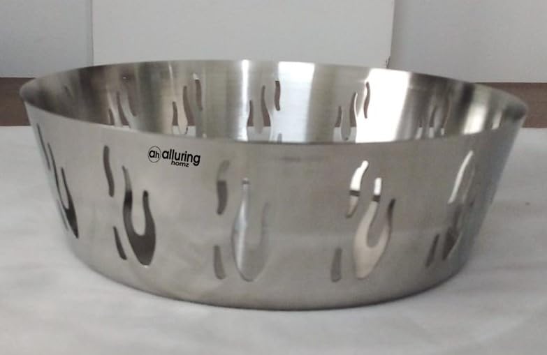 Alluring Homz Alluring Homz Stainless Steel Matt Finish Round BreadFruit Basket Silver Round Basket Fire Design for Serving Roti Chapati Naan Braead Fruits 19 Dia x 5 Height CM 1 Piece  - Image 3