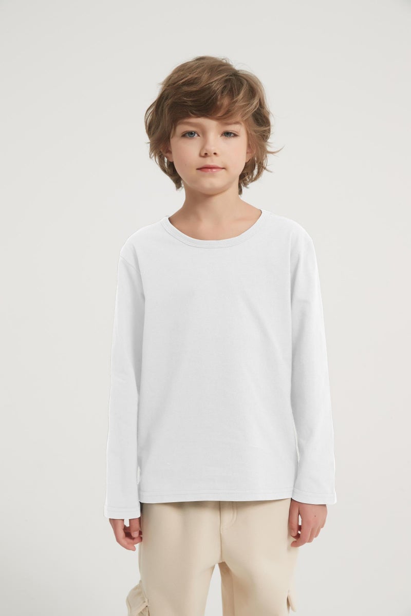 Phedrew 3-Pack Boys' Long Sleeve Shirts Kids Basic Long Sleeve Tees Toddlers' Crew Neck Soft Fall Tops White - Image 2