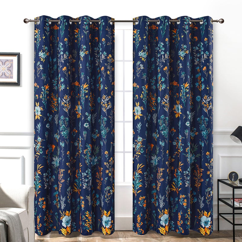 DriftAway Floral Curtains for Bedroom 84 inches Long Living Room Lined Blackout Drapes Thermal Insulated Grommet for Kitchen Window 2 Panels