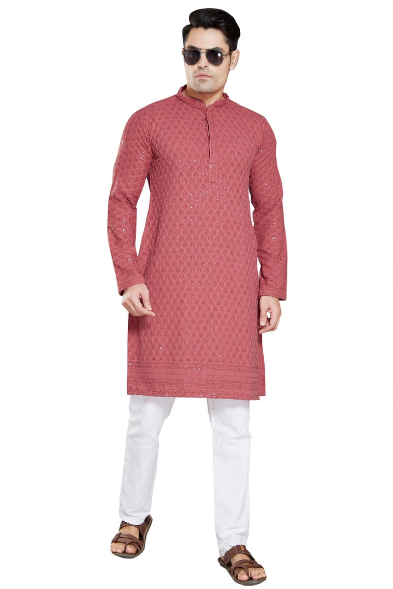 DIVISIVE Men's Sequince Embroidered Cotton Blend Only Kurta (DKRT9_XL_Peach) - Image 2