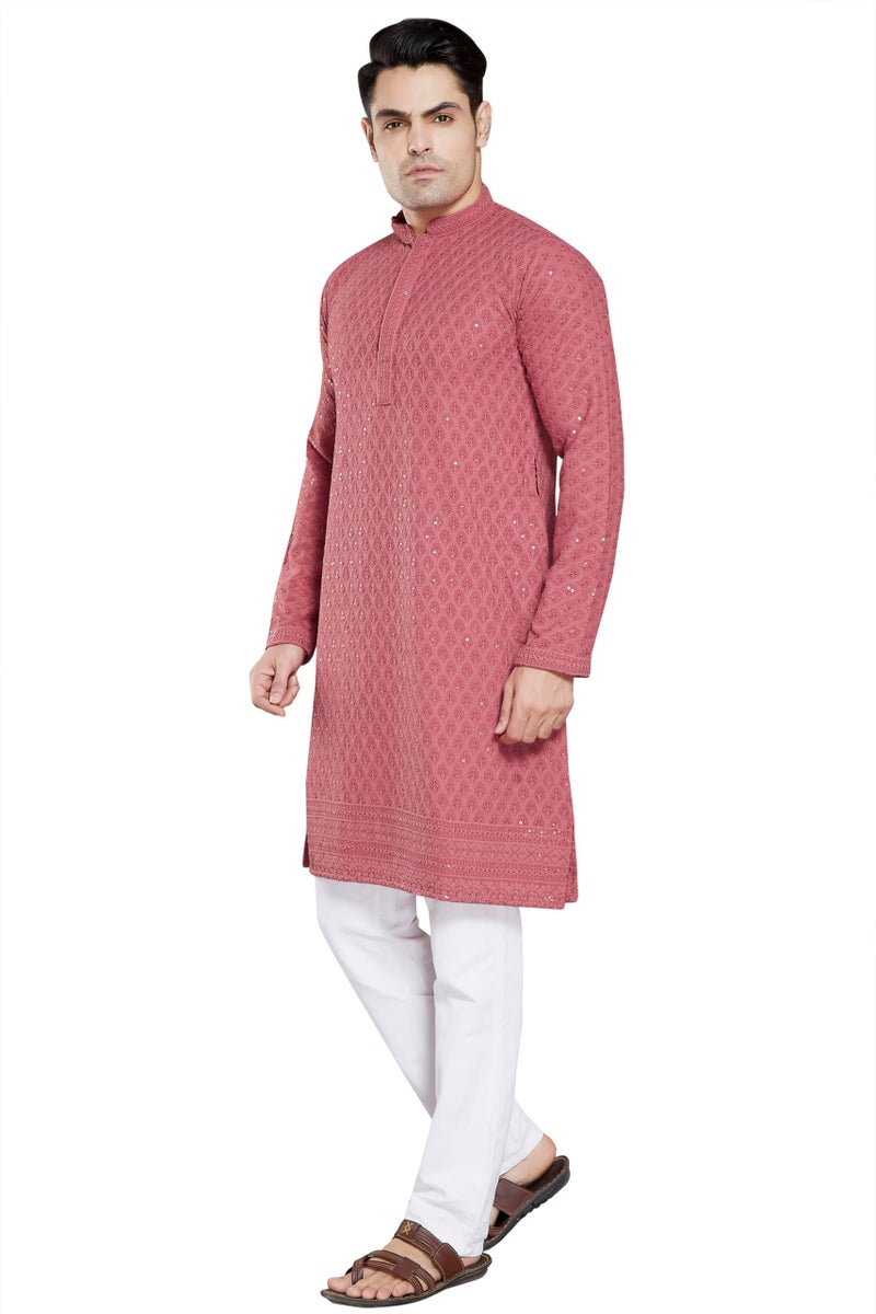 DIVISIVE Men's Sequince Embroidered Cotton Blend Only Kurta (DKRT9_XL_Peach) - Image 3