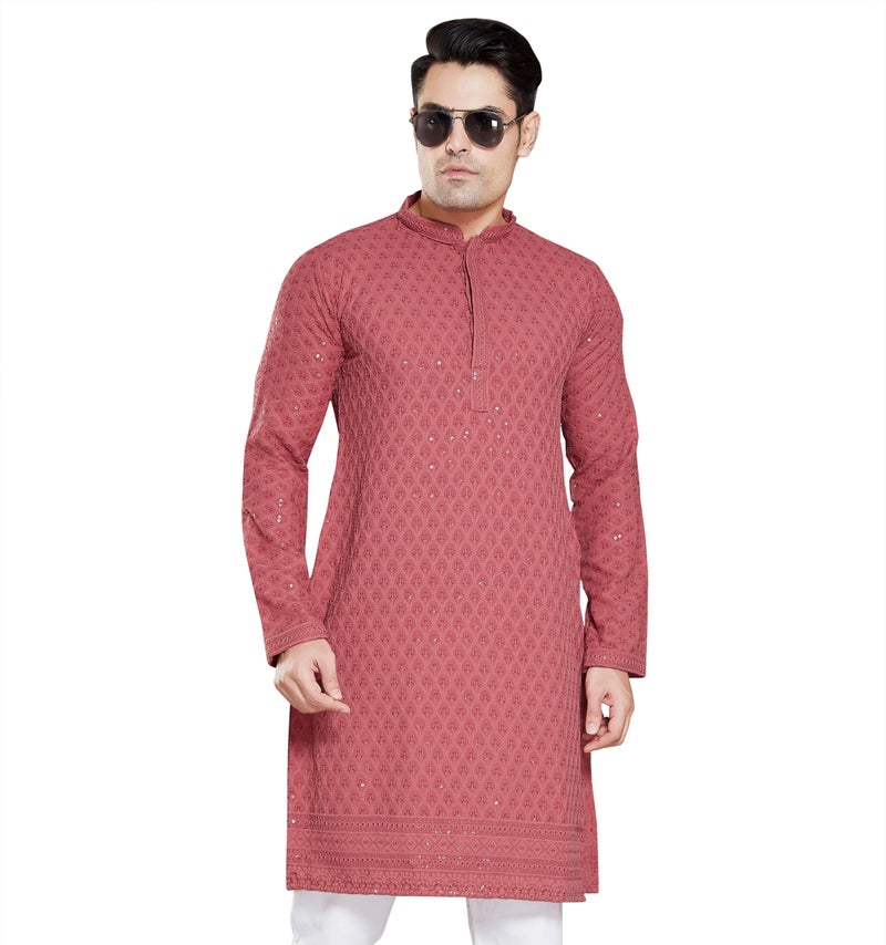 DIVISIVE Men's Sequince Embroidered Cotton Blend Only Kurta (DKRT9_XL_Peach) - Image 1