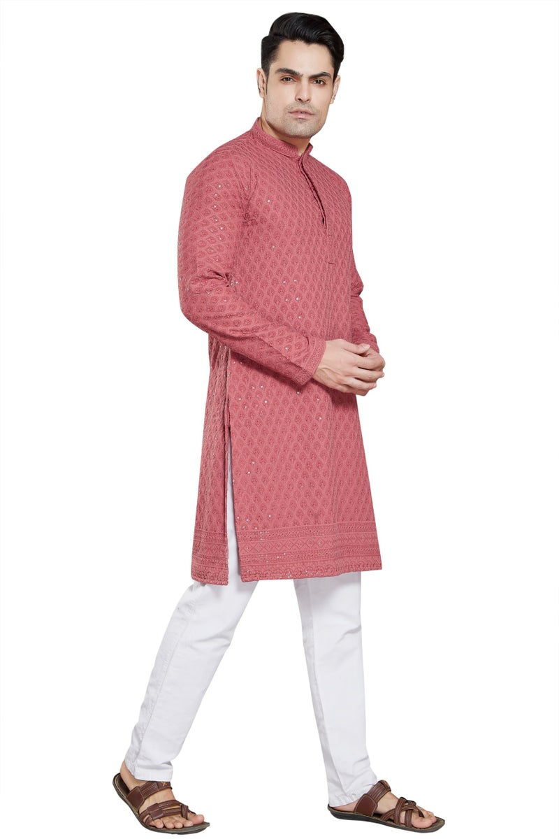 DIVISIVE Men's Sequince Embroidered Cotton Blend Only Kurta (DKRT9_XL_Peach) - Image 4