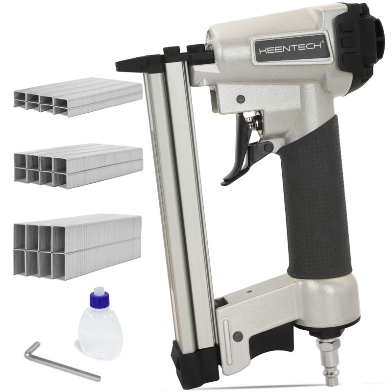 KEENTECH Pneumatic Staple Gun 22 Gauge Air Upholstery Stapler with 3765pcs 38 Crown Staples 1458 ReadytoUse Air Staple Gun with Staples Safety Trigger for Wood Furniture Fabric Leather