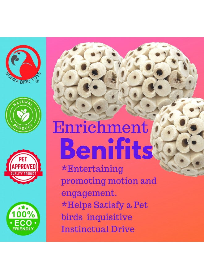 Bonka Bird Toys Bonka Bird Toys 1214 pk3 Sola Atta Balls Foot Beak Chew Forage Natural Organic Small Pet Ball - Image 4