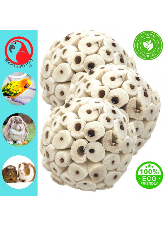 Bonka Bird Toys Bonka Bird Toys 1214 pk3 Sola Atta Balls Foot Beak Chew Forage Natural Organic Small Pet Ball - Image 3