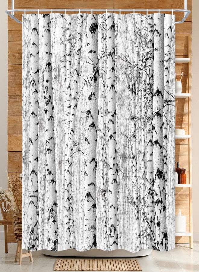 Wathon Birch Trees Shower Curtain Gray Tree Bathroom Decor Winter Birch Forest Bath Curtain Neutral Black and White Bath Set Rustic Winter Forest Landscape Bathroom Accessories Hooks Included 72X72IN - Image 3