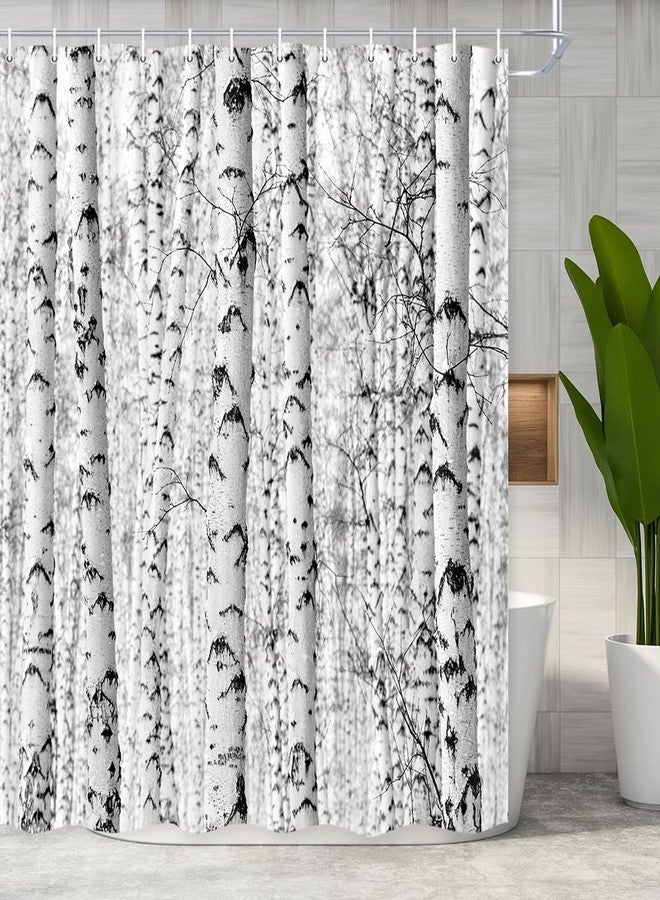 Wathon Birch Trees Shower Curtain Gray Tree Bathroom Decor Winter Birch Forest Bath Curtain Neutral Black and White Bath Set Rustic Winter Forest Landscape Bathroom Accessories Hooks Included 72X72IN - Image 2