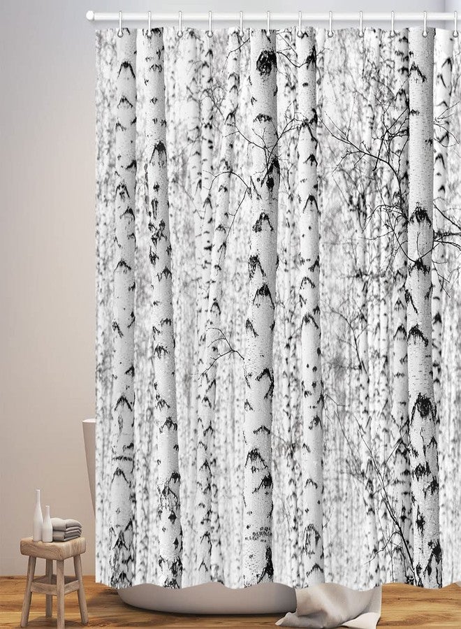 Wathon Birch Trees Shower Curtain Gray Tree Bathroom Decor Winter Birch Forest Bath Curtain Neutral Black and White Bath Set Rustic Winter Forest Landscape Bathroom Accessories Hooks Included 72X72IN - Image 1