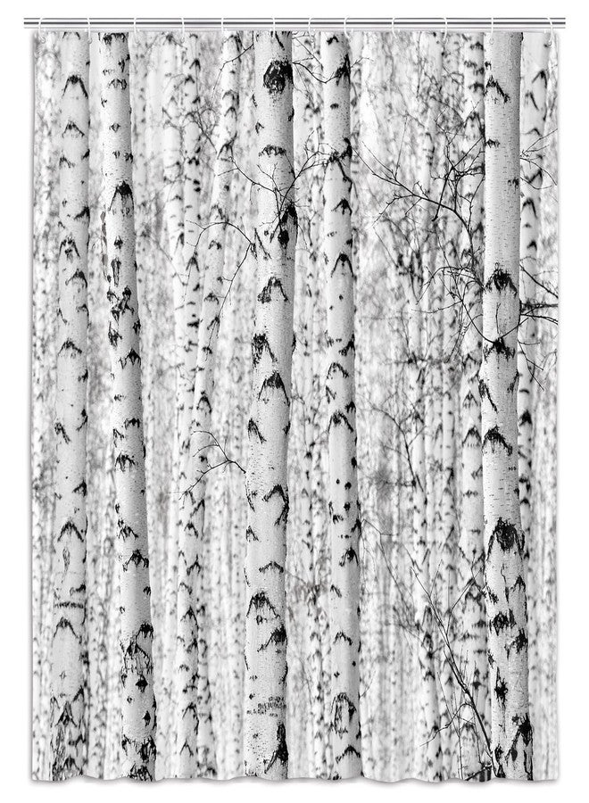 Wathon Birch Trees Shower Curtain Gray Tree Bathroom Decor Winter Birch Forest Bath Curtain Neutral Black and White Bath Set Rustic Winter Forest Landscape Bathroom Accessories Hooks Included 72X72IN - Image 4