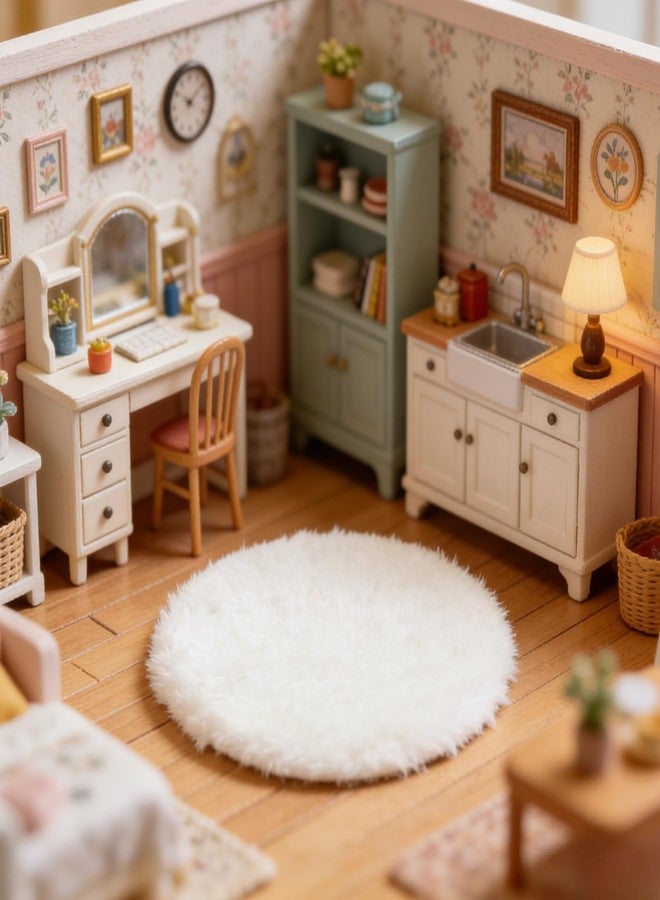 Essivox Round Dollhouse Mini Carpet, White Fluffy Rug, 4.33 Inch Diameter, Lightweight Decor for 1/12, 1/8, 1/6 Scale Miniatures (Light Blue) - Image 2