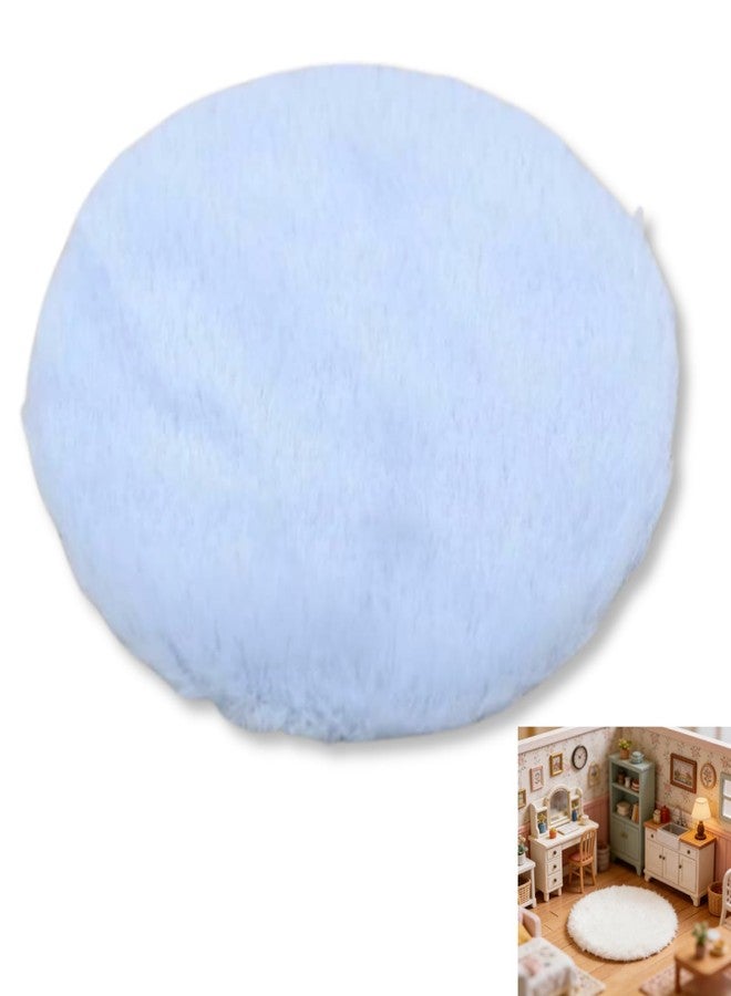 Essivox Round Dollhouse Mini Carpet, White Fluffy Rug, 4.33 Inch Diameter, Lightweight Decor for 1/12, 1/8, 1/6 Scale Miniatures (Light Blue) - Image 1