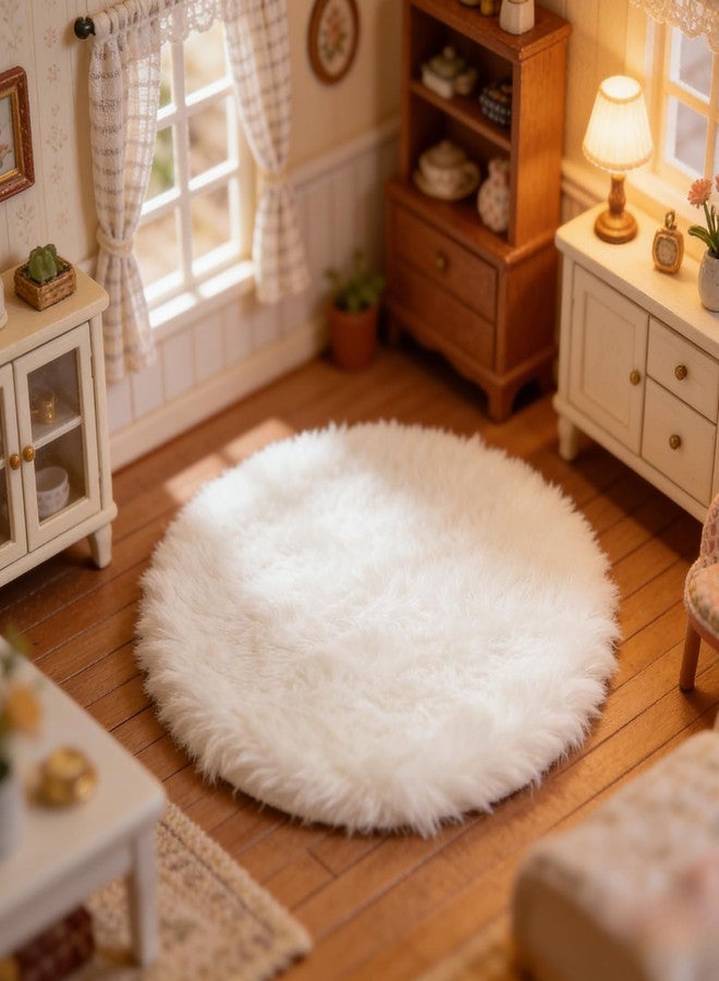 Essivox Round Dollhouse Mini Carpet, White Fluffy Rug, 4.33 Inch Diameter, Lightweight Decor for 1/12, 1/8, 1/6 Scale Miniatures (Light Blue) - Image 4