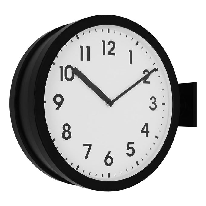 66289A 15INCH DOUBLE SIDED ALUMINUM WALL CLOCKMINIMALIST DESIGNED CLASSIC STATION CLOCK MADE OF ALUMINUM QUIETELEGANTCLASSY STYLEHOMEOFFICELIVINGKITCHENBEDROOM