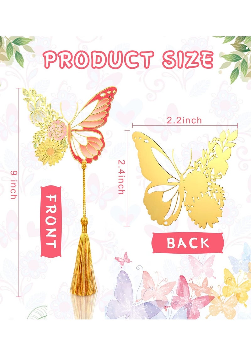 Metal Bookmark, 4 Pcs Vintage Metal Bookmark, Butterfly Flower Bookmark with Tassel Wedding Gift Gold Hollow Trim Book Page, for Women Girl Teacher Friend Book Lover Readers - Image 2