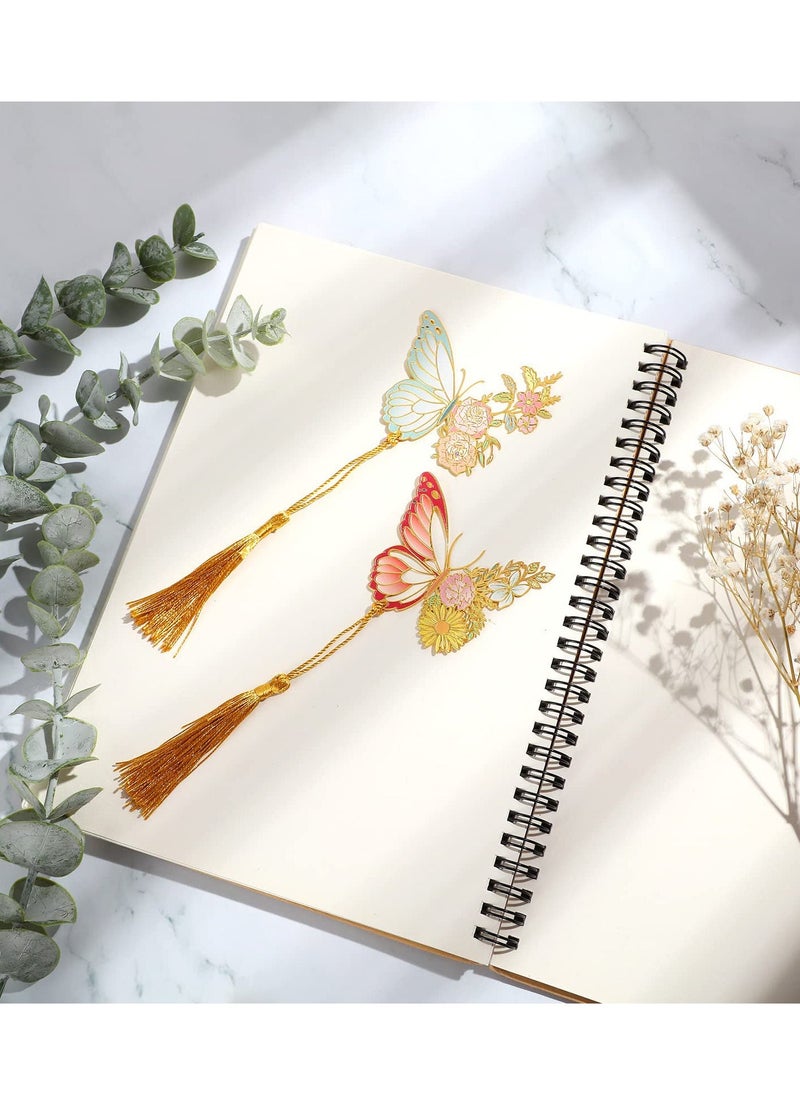 Metal Bookmark, 4 Pcs Vintage Metal Bookmark, Butterfly Flower Bookmark with Tassel Wedding Gift Gold Hollow Trim Book Page, for Women Girl Teacher Friend Book Lover Readers - Image 3