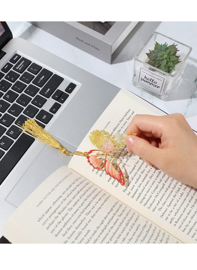 Metal Bookmark, 4 Pcs Vintage Metal Bookmark, Butterfly Flower Bookmark with Tassel Wedding Gift Gold Hollow Trim Book Page, for Women Girl Teacher Friend Book Lover Readers - Image 4