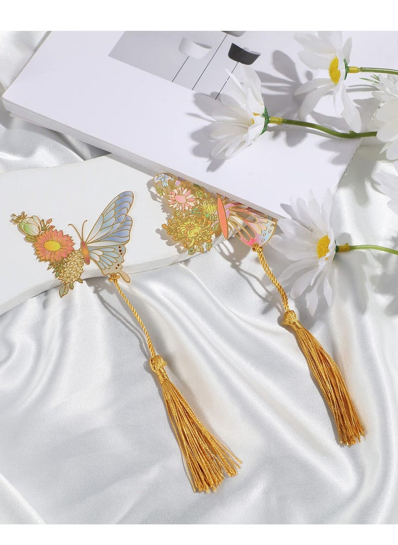 Metal Bookmark, 4 Pcs Vintage Metal Bookmark, Butterfly Flower Bookmark with Tassel Wedding Gift Gold Hollow Trim Book Page, for Women Girl Teacher Friend Book Lover Readers - Image 5