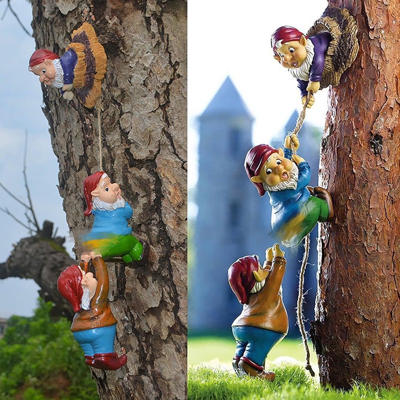 Euiroet Climbing Gnome Patio Statue GiftOutdoor Garden Fairy Elves AccentWhimsical Gnomes Lawn Ornament SculptureHanging Gnomes Yard Art Funny Resin DecorClearance Tree Face Hugger Figurine