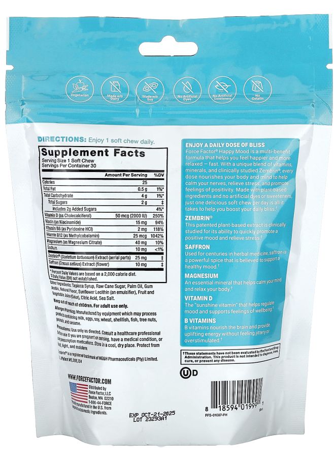 Force Factor Happy Mood Tropical Fruit 30 Soft Chews - Image 2