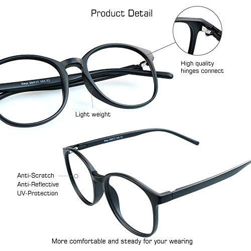 VisionGlobal Blue Light Blocking Glasses for Women/Men, Anti Eyestrain, Computer Reading, Stylish Oval Frame, Anti Glare (Black, No Magnification) - Image 2