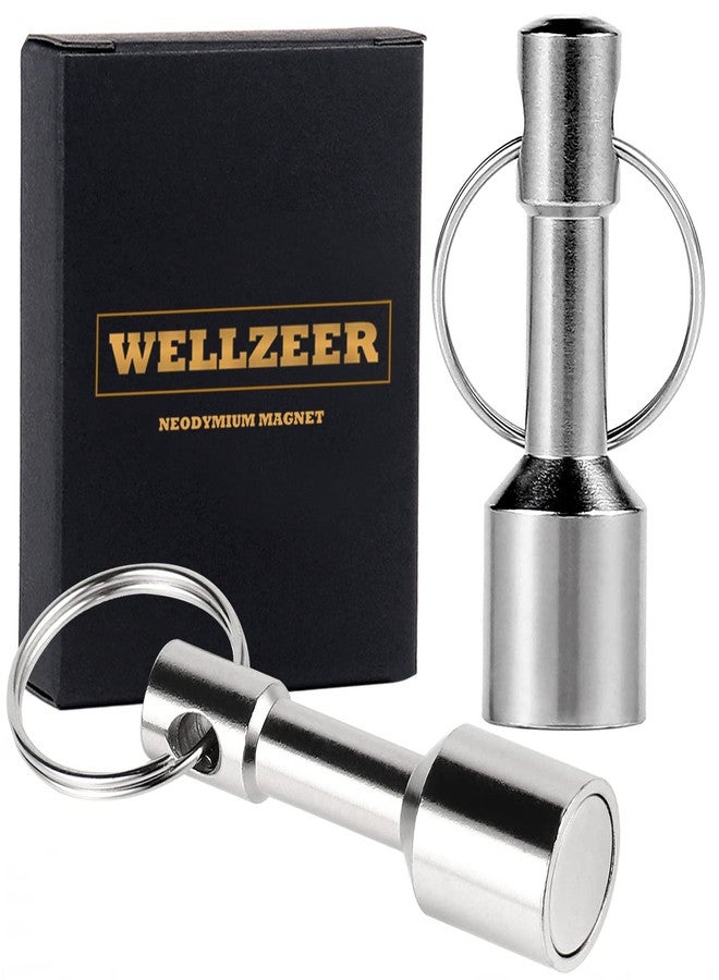WELLZEER Keychain Magnet for Testing Brass, Pocket Magnets for Purse with Strong Magnetic Rare Earth Neodymium,Gold,Silver, Jewelry, Metals Test Magnet and Hanging Keys Holder WELLZEER (2PACK-D17mm-Silver) - Image 1