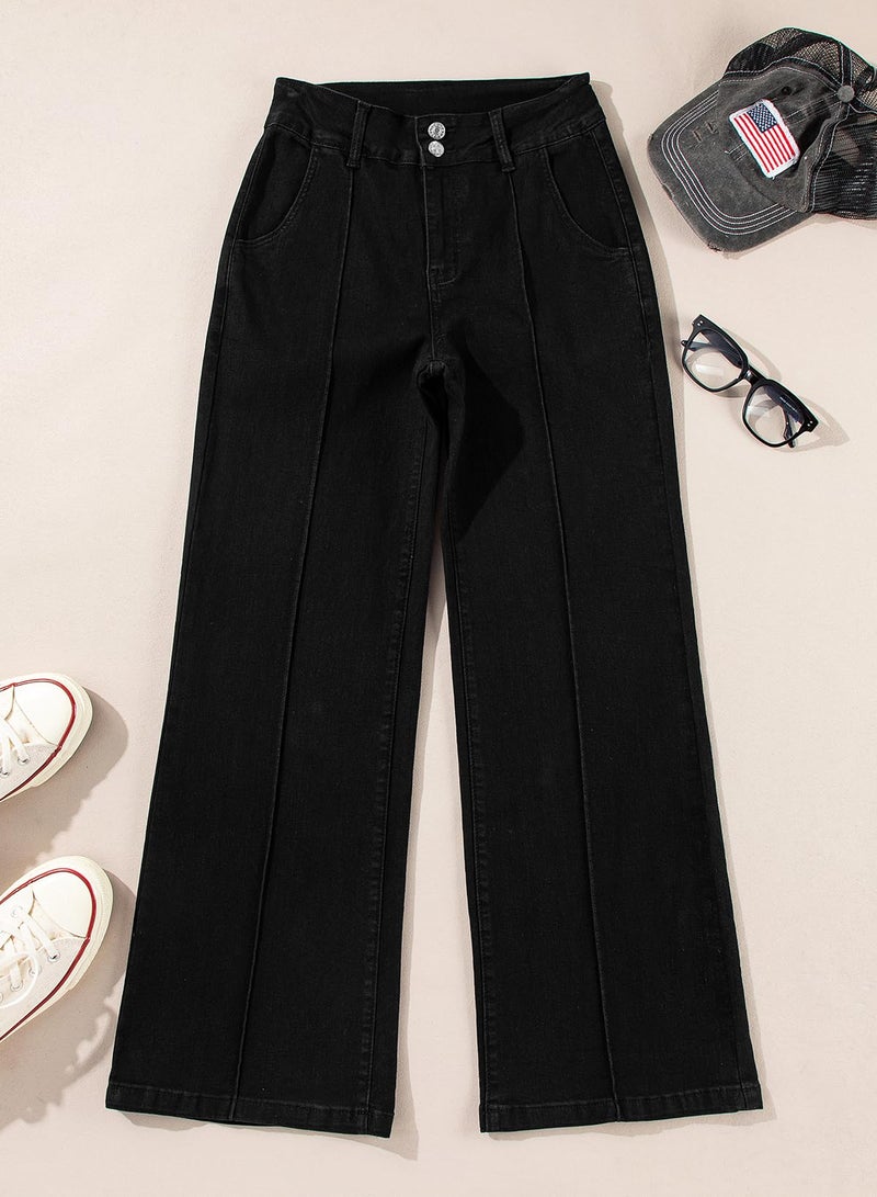 Sidefeel Womens Wide Leg Jeans Casual Baggy High Waisted Stretch Denim Pants Size 10 Black - Image 5