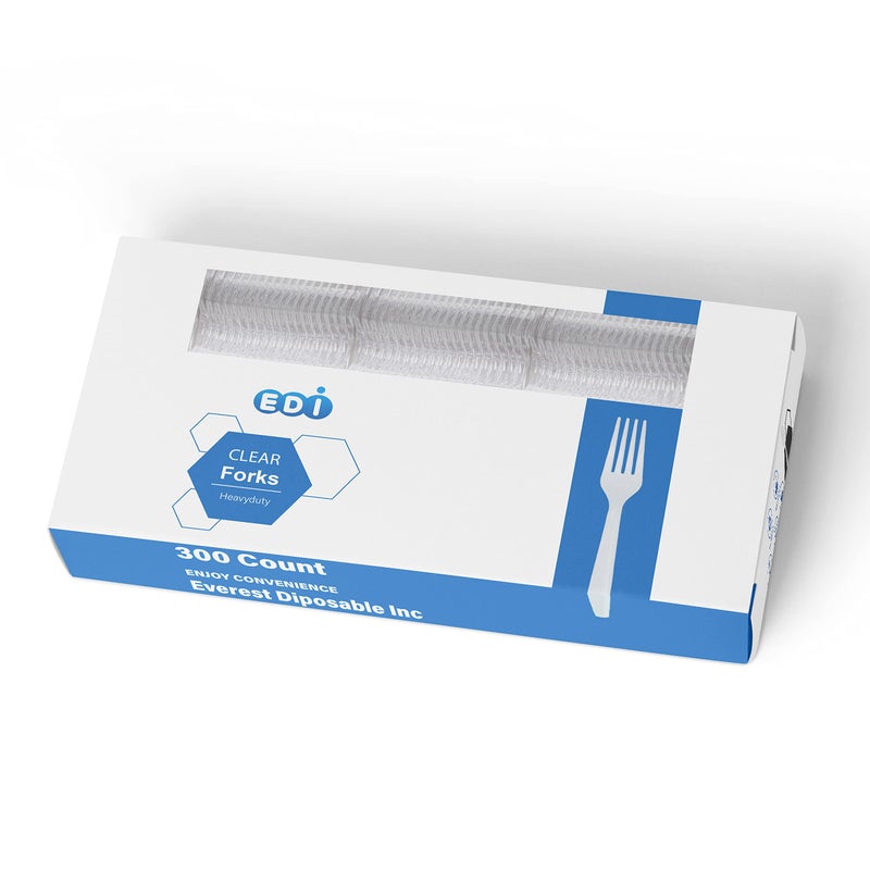 EDI 300 Forks HeavyDuty Clear Disposable Plastic Cutlery  Value Pack  BPAFree  Recyclable