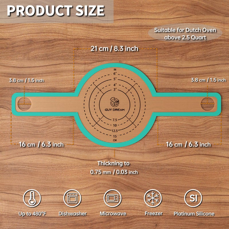 GUYDREMAT Bread Sling - Perfect Silicone Baking Mat for Sourdough Bread Baking â€“ Superior Cast in Iron Dutch Oven Liner, 2 Pieces with Storage Band in GUY DREAM Classic Pack - Image 2