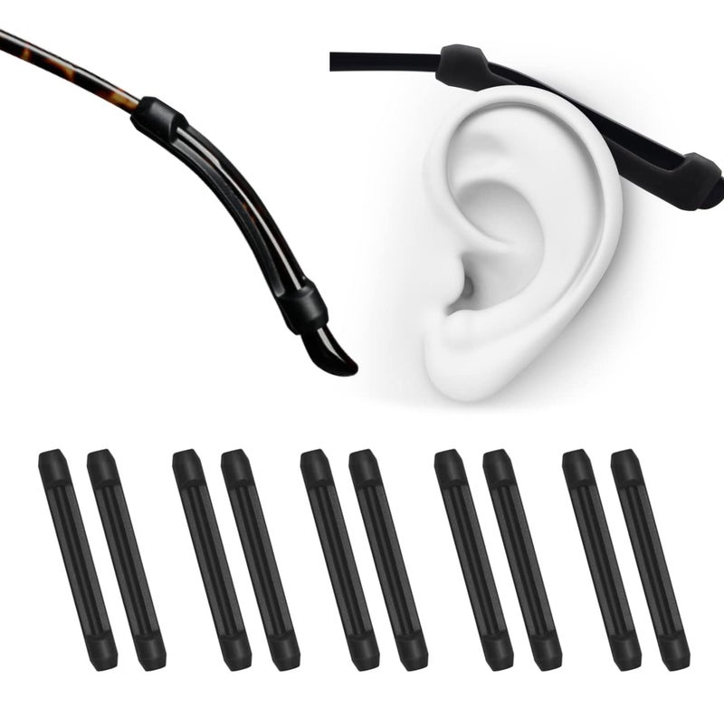 PTSLKHN PTSLKHN Silicone Eyeglass Ear Cushions 5Pairs of Glasses Ear Grip AntiSlip Elastic Comfort Eyeglasses Temple Tips Sleeve Retainer For Glasses Sunglasses Reading Glasses Black 