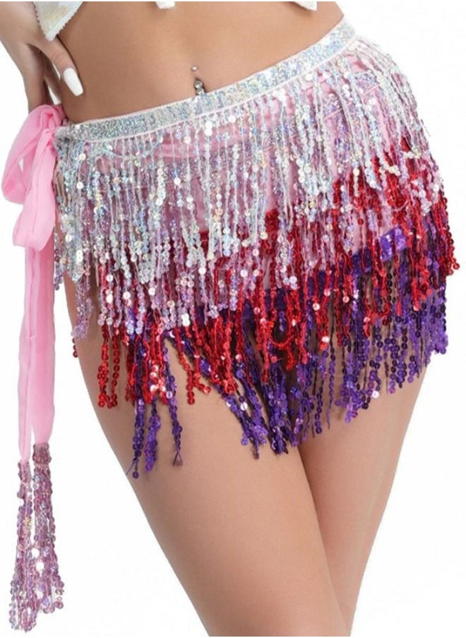 Loquat - Sequin Fringe Waist Chain Skirt Sparkly Belly Dance Tassel Waist Wrap Belt Skirts Party Rave Costume Multicolor - Image 1