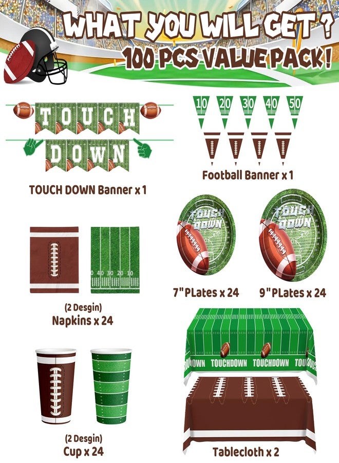 DMIGHT Football Party Decorations 2024, 100 Pcs Super Football Theme Party Supplies Set, Plate, Tablecloth, Cup, Napkin and Banner, Serve 24 - Image 2