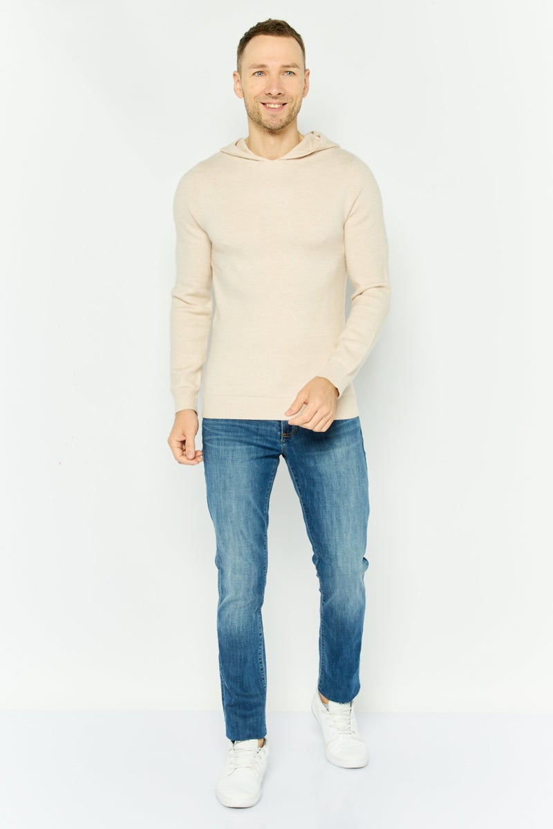 Threadbare Men Plain Long Sleeves Hoodies, Beige - Image 4